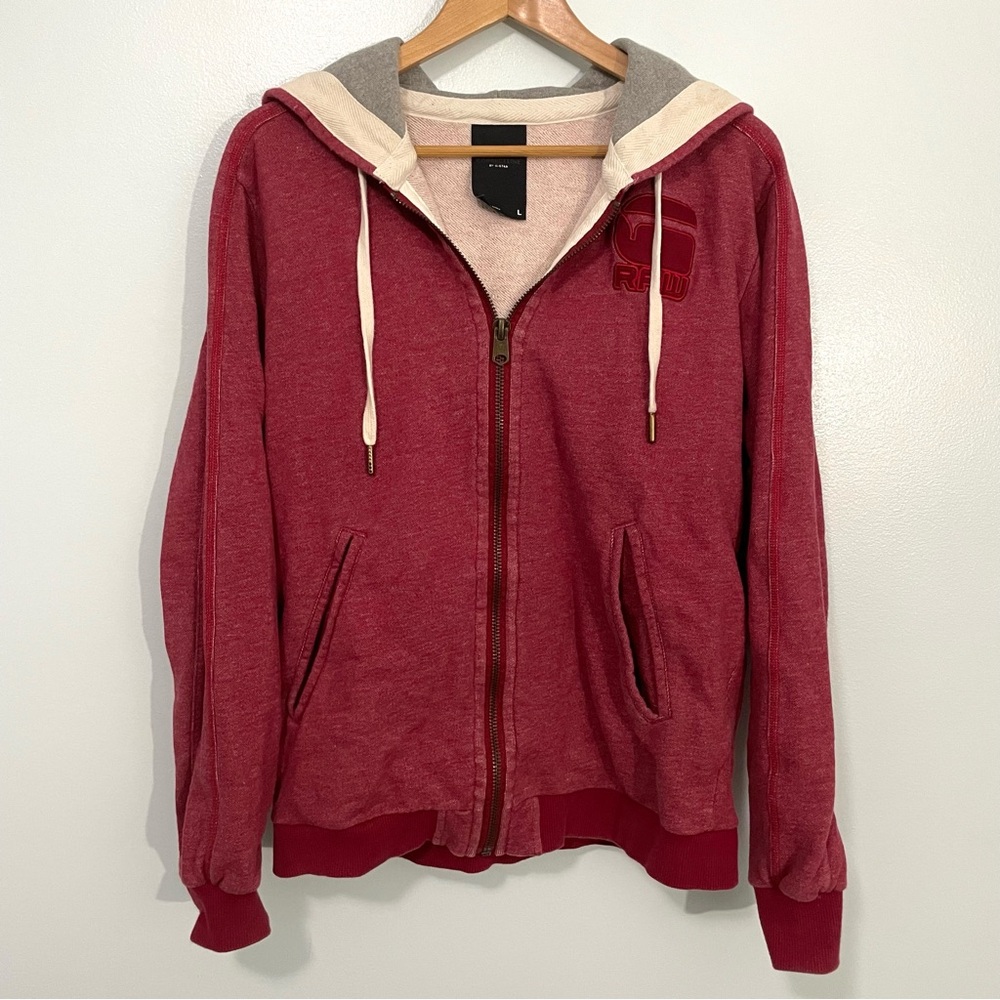 G-STAR RAW Correctline Heathered Red Logo Zip Up Hoodie Men’s Large